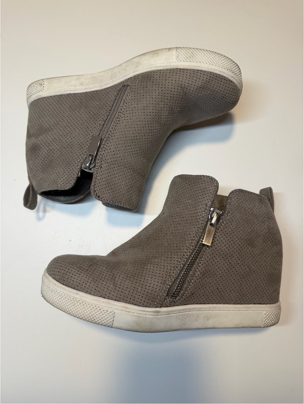 torrid Taupe Perforated Suede Zip Wedge Sneakers 8